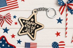 Star Engraved Happy 4th July Keychain Laser SVG Gift Present Product Image 2