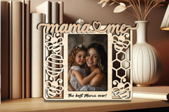 SVG Mama and Me Frame Photo Bee Summer Honeycomb Laser Gift Product Image 1