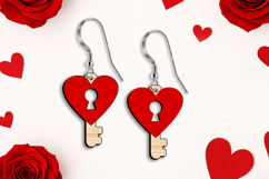 Valentine Key Shape Earrings Love gift SVG Laser Romantic Product Image 1