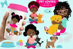 African American girls with pets, cats, dogs, pet lovers Product Image 1