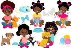 African American girls with pets, cats, dogs, pet lovers Product Image 3