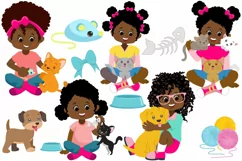 African American girls with pets, cats, dogs, pet lovers Product Image 3