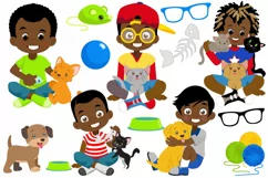 African American boys with pets, cats, dogs, pet lovers Product Image 4