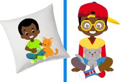 African American boys with pets, cats, dogs, pet lovers Product Image 2