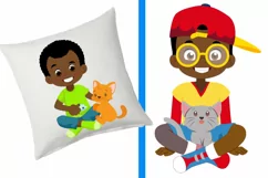 African American boys with pets, cats, dogs, pet lovers Product Image 2