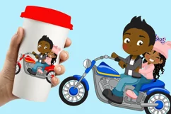 African American motorcycles, Dark skin family motorcycling Product Image 3