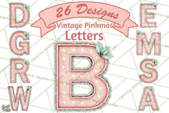 Vintage Pinkmas Alphabet Clipart PNG Retro Christmas Letter Product Image 1