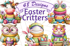 Easter Bunny Clipart, Spring Animals PNG, Colored Eggs Product Image 1