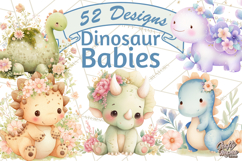 Cute Baby Dinosaurs Clipart PNG, Watercolor Dinosaur Product Image 1