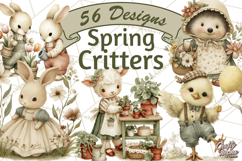 Vintage Garden Animals Clipart, Ducklings Bunnies Lambs Product Image 1
