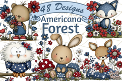 Patriotic Forest Animals Clipart, Whimsical Red White Blue Product Image 1