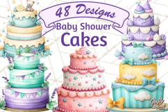 Watercolor Baby Shower Cakes PNG, Cupcakes, Tiered Desserts Product Image 1