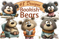 Bookish Bears PNG Clipart, Cozy Bear Reading, Cute Cartoon Product Image 1
