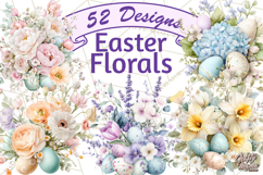 Easter Floral Clipart, Watercolor Spring Flowers Png Product Image 1