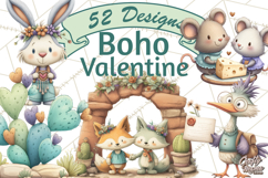 Boho Valentine Cactus Clipart PNG, Desert Romance Clip Art Product Image 1