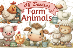 Farm Animals Clipart PNG, Cow Pig Sheep Horse Chicken Goat Product Image 1