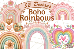 Valentine Boho Rainbow Clipart, Romantic Heart Rainbows PNG Product Image 1