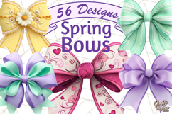 Easter Bow Clipart, Pastel Ribbon Bows, Floral Png Product Image 1