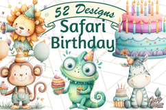 Safari Birthday Clipart PNG, Watercolor Safari Animals Product Image 1