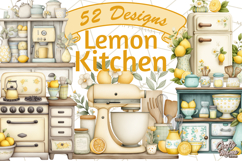 Farmhouse Lemon Kitchen Clipart, Lemon Kitchen Appliances Product Image 1