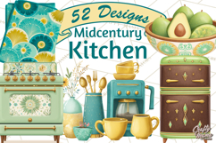 Mid Century Modern Kitchen Clipart, Retro Modern Kitchen Png Product Image 1