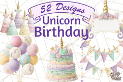 Unicorn Birthday Party Clipart, Magical Celebration Png Product Image 1