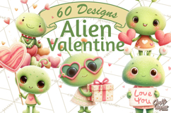 Green Alien Valentine Clipart PNG, Cute Alien Valentines Product Image 1