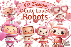 Valentine Robot Clipart PNG, Cute Valentine Robots, Kids Product Image 1