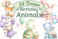 Pastel Birthday Clipart, Cute Party Animals PNG, Sweet Treat Product Image 1