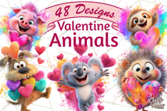 Kawaii Valentine Animals, Cute Heart Love Animals Png Product Image 1