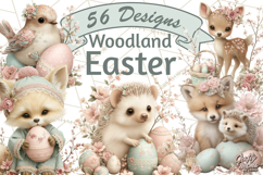 Easter Woodland Animals Clipart, Cute Fox Squirrel Png Product Image 1