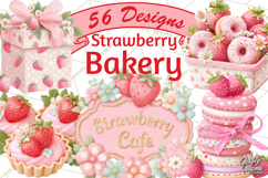 Strawberry Bakery Clipart, Cute Strawberry Pastries Png Product Image 4