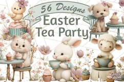 Springtime Baby Animal Clipart PNG, Cute Tea Party Bunnies Product Image 1