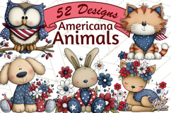 Patriotic Animals Clipart, Whimsical Red White Blue American Product Image 1
