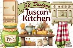 Tuscan Farmhouse Pasta Clipart, Rustic Pasta Night Kitchen Product Image 1