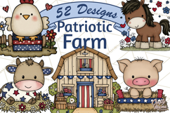 Patriotic Farm Animals Clipart, Whimsical Red White Blue Product Image 1