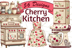 Farmhouse Cherry Kitchen Clipart, Rustic Cherry Kitchen Png Product Image 1