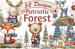Patriotic Woodland Clipart, Whimsical Red White Blue Forest Product Image 1
