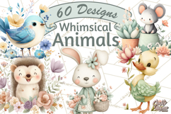Spring Garden Animals Clipart, Whimsical Bunny Duck Frog Png Product Image 1