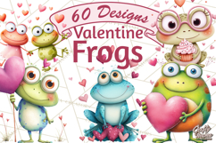 Valentine Frog Clipart PNG, Cute Valentine Frogs, Kids Product Image 1