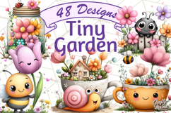 Spring Mini World Clipart, Cute Kawaii Garden Scenes PNG Product Image 1