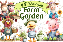 Farm Animals Gardening Clipart PNG, Garden Farm Animals Product Image 1
