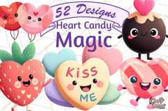 Valentine Kawaii Candies, Heart Sweets Clipart, Cute Candy Product Image 1