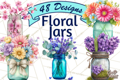 Spring Mason Jar Flowers Clipart, Floral Mason Jars PNG Product Image 1