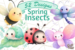 Spring Insects Clipart PNG, Cute Baby Bugs Watercolor Png Product Image 1