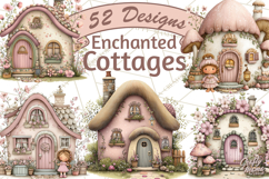 Enchanted Fairy Cottages Clipart PNG, Pastel Woodland Product Image 1