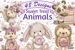 Sweet Treat Animals Clipart, Valentine Cupcake Cat PNG Product Image 1