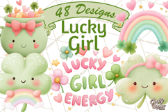 St. Patrick’s Day Clipart, Girly Lucky Shamrock Clip Art PNG Product Image 1