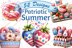 Patriotic Summer Treats Clipart, Red White Blue Whimsical Product Image 1