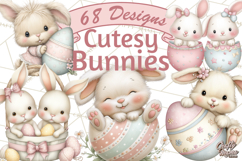 Easter Bunnies Clipart, Cute Cartoon Bunnies Png Product Image 1